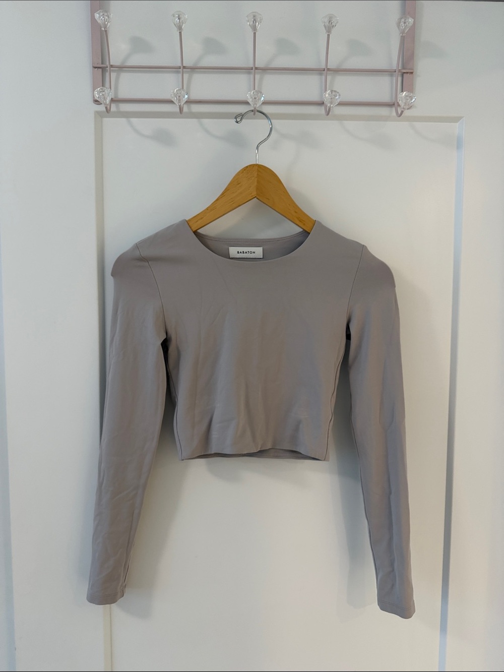 Babaton Cropped Long Sleeve Top in Taupe Gray